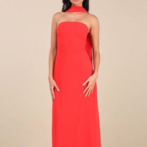 Lulus Rawya Red Orange Strapless Maxi Dress And Scarf Set - Size M - Never worn